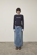 DAMAGE POINT LONG DENIM SKIRT IN BLUE image 5