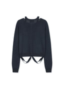 STRING DETAIL KNIT CARDIGAN IN DARK NAVY image 2