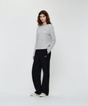 W STRIPE LONG SLEEVE TEE IN LIGHT HEATHER GREY