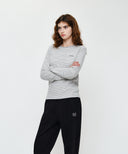W STRIPE LONG SLEEVE TEE IN LIGHT HEATHER GREY