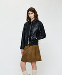 FAUX LEATHER COLLAR JACKET IN BLACK