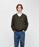 SMALL CLASSIC LOGO OVERSIZED V-NECK KNIT PULLOVER IN DARK BROWN