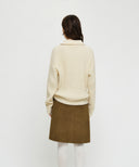 W CABLE POINT HALF ZIP-UP KNIT IN IVORY