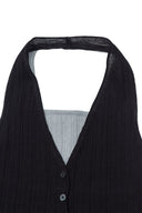 LAYERED BUTTON HALTER NECK TOP IN BLACK image 3