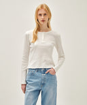 W FLOWER PATTERN LONG SLEEVE TEE IN IVORY image 13