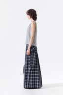 MIXED CHECK SLEEVE TIE FLARE SKIRT IN NAVY image 18