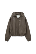 FAUX LEATHER HOODY CROP JUMPER IN BROWN image 11