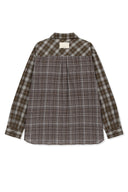 MIXED CHECK OVER FIT SHIRT IN BROWN image 2