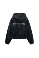 FAUX LEATHER HOODY CROP JUMPER IN BLACK image 3