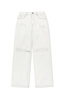 DESTROYED COLOR DYEING DENIM PANTS IN WHITE image 11