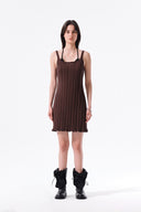 OPEN BACK RIBBED KNIT DRESS IN BROWN image 6