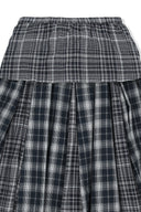 MIXED CHECK SLEEVE TIE FLARE SKIRT IN NAVY image 16
