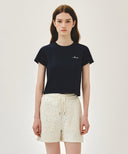 W SMALL LETTERING SLIM CROP TEE IN NAVY image 11