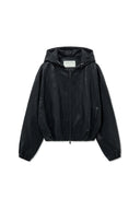 FAUX LEATHER HOODY CROP JUMPER IN BLACK image 1