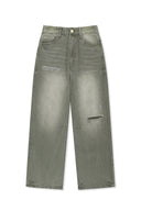 BACK LOGO WASHED DENIM PANTS IN KHAKI image 2