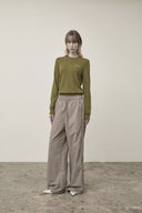 CASHMERE BLENDED ROUND KNIT PULLOVER IN OLIVE image 19