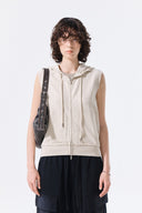 BACK LOGO JERSEY HOOD VEST IN BEIGE image 17