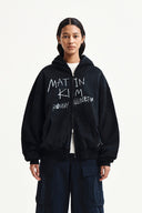 VINTAGE WASHED GRAFFITI HOODY ZIP UP IN BLACK image 5