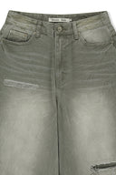 BACK LOGO WASHED DENIM PANTS IN KHAKI image 4