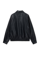 SMALL LOGO FAUX LEATHER ZIP UP JUMPER IN BLACK image 2