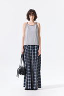 MIXED CHECK SLEEVE TIE FLARE SKIRT IN NAVY image 17