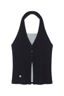 LAYERED BUTTON HALTER NECK TOP IN BLACK image 1