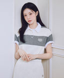 SMALL CLASSIC LOGO RUGBY STRIPE OVERSIZED COLLAR TEE IN IVORY image 14