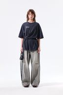 TIE DETAIL DRAPED LOGO TOP IN CHARCOAL GREY image 12