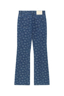FLOWER PATTERN FLARE DENIM PANTS IN BLUE image 2