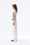 DESTROYED COLOR DYEING DENIM PANTS IN WHITE image 7