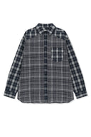 MIXED CHECK OVER FIT SHIRT IN NAVY image 13
