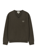 SMALL CLASSIC LOGO OVERSIZED V-NECK KNIT PULLOVER IN DARK BROWN