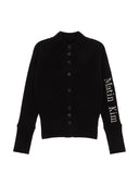 HIGH NECK SLEEVE LOGO KNIT CARDIGAN IN BLACK