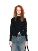 HIGH NECK SLEEVE LOGO KNIT CARDIGAN IN BLACK