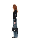HIGH NECK SLEEVE LOGO KNIT CARDIGAN IN BLACK