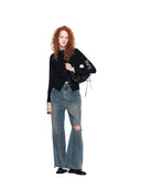 HIGH NECK SLEEVE LOGO KNIT CARDIGAN IN BLACK