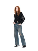 HIGH NECK SLEEVE LOGO KNIT CARDIGAN IN BLACK