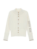 HIGH NECK SLEEVE LOGO KNIT CARDIGAN IN IVORY