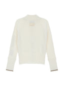HIGH NECK SLEEVE LOGO KNIT CARDIGAN IN IVORY