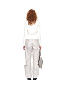 HIGH NECK SLEEVE LOGO KNIT CARDIGAN IN IVORY