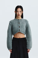 HANDMADE BUTTON CROP CARDIGAN IN GRAY