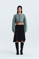 HANDMADE BUTTON CROP CARDIGAN IN GRAY