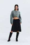 HANDMADE BUTTON CROP CARDIGAN IN GRAY