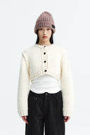 HANDMADE BUTTON CROP CARDIGAN IN IVORY