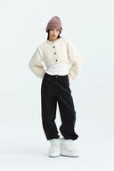 HANDMADE BUTTON CROP CARDIGAN IN IVORY