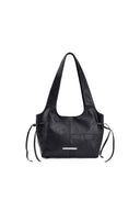 SIDE STRING LEATHER SHOULDER BAG IN BLACK