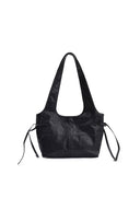 SIDE STRING LEATHER SHOULDER BAG IN BLACK