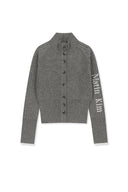 HIGH NECK SLEEVE LOGO KNIT CARDIGAN IN GRAY