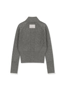 HIGH NECK SLEEVE LOGO KNIT CARDIGAN IN GRAY