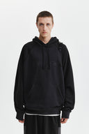 COLOR BLOCK LOGO HOODY TOP IN BLACK